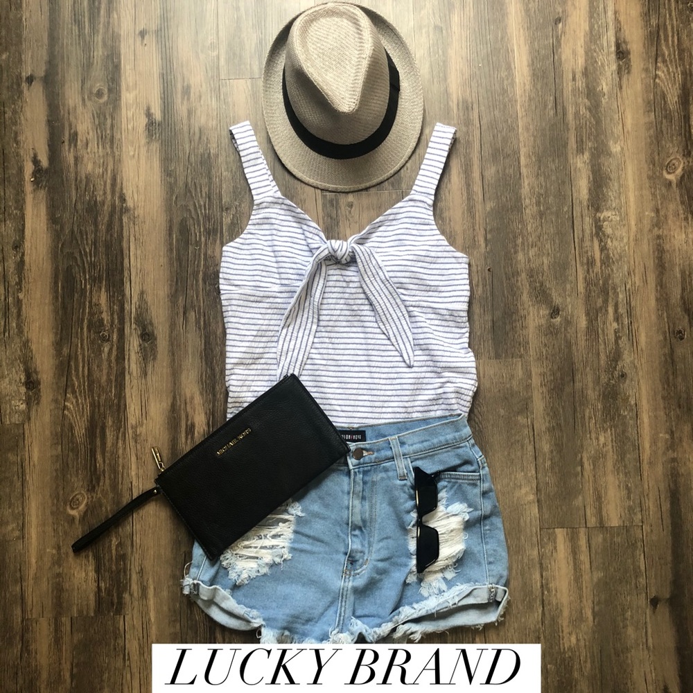 Lucky Brand Striped Tie Front Top